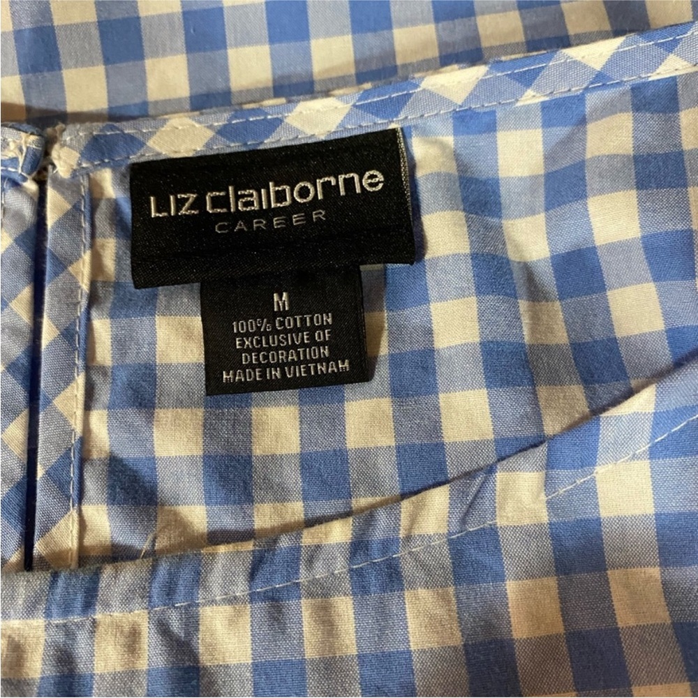 Liz Claiborne Lace Trimmed‎ Blue Gingham Top - Picture 7 of 8